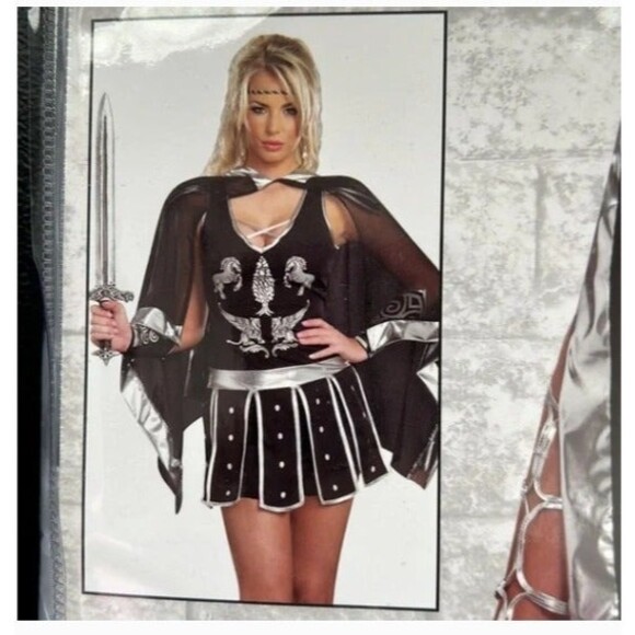 Dreamgirl GLORIOUS GLADIATOR Halloween Costume Large(140-160 lb)black silver A63 - Picture 3 of 5
